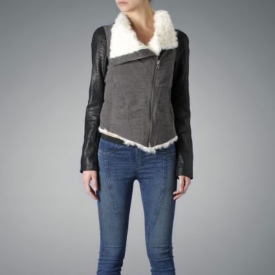 HELMUT LANG Jersey and leather mix shearling jacket