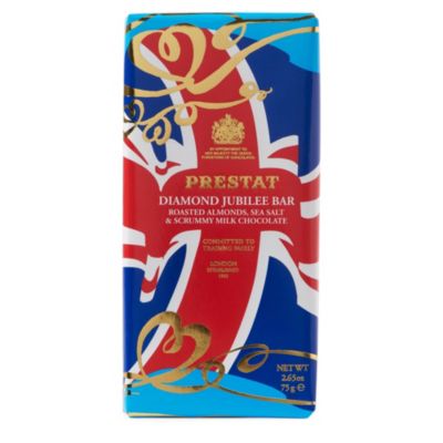 PRESTAT Diamond Jubilee almond and sea salt milk chocolate Bar 75g