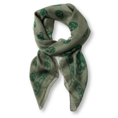 ALEXANDER MCQUEEN Chiffon skull scarf green
