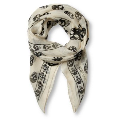 ALEXANDER MCQUEEN Chiffon skull scarf white