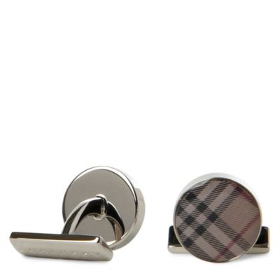BURBERRY Enamel Check round cufflinks