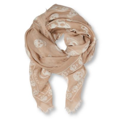 ALEXANDER MCQUEEN Printed skull pashmina rope ivory