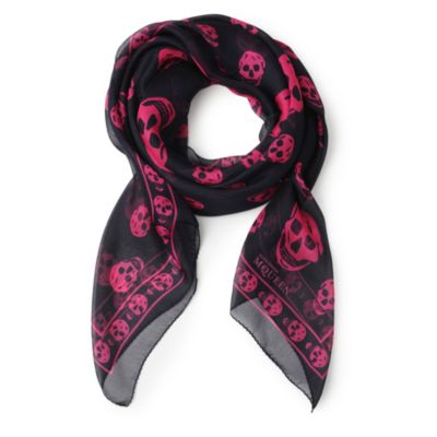 ALEXANDER MCQUEEN Classic skull scarf black and fuchsia