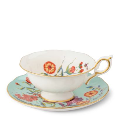 WEDGWOOD Harlequin Collection turquoise crocus teacup and saucer