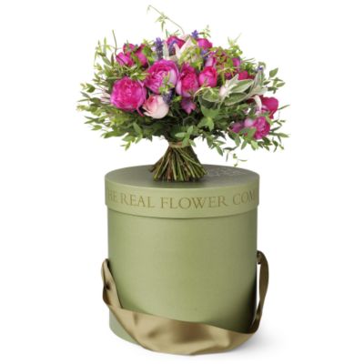 THE REAL FLOWER COMPANY Pink hand tied hat box bouquet