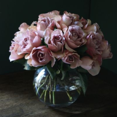 THE REAL FLOWER COMPANY Cafe Latte 20 rose bouquet with orb vase