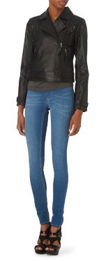 WAREHOUSE Fringe detail biker jacket