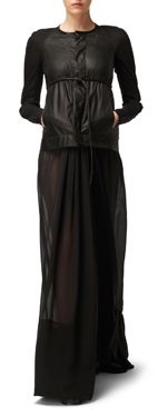 RICK OWENS Leather jacket and silk-chiffon dress