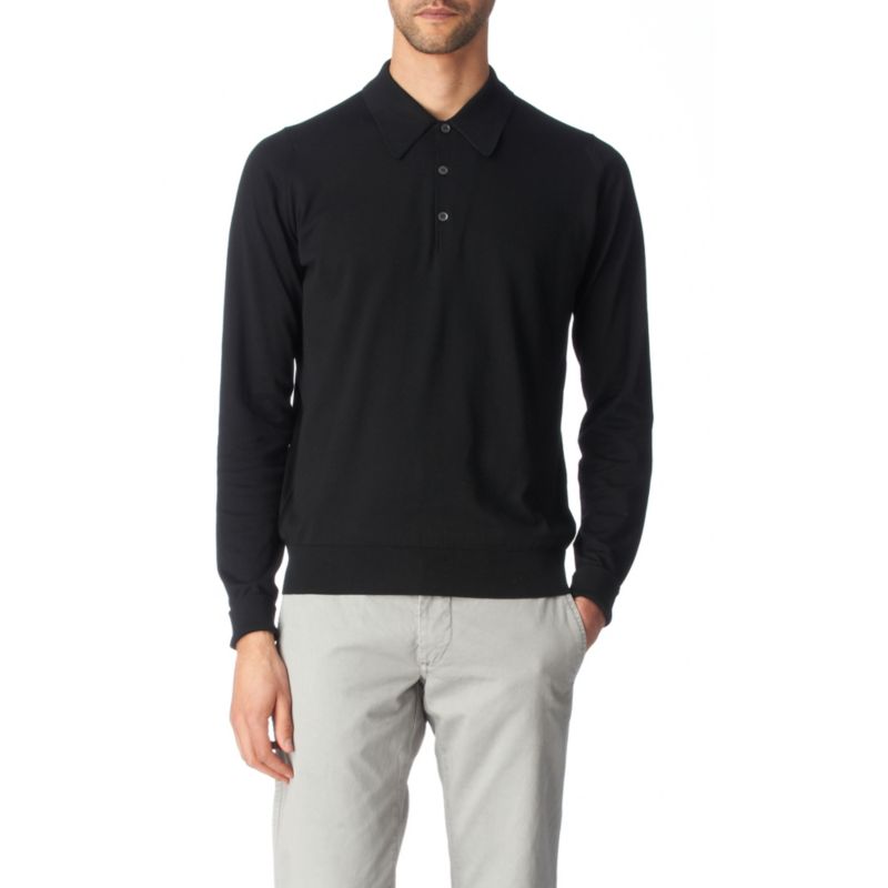 Leander long–sleeved polo shirt   JOHN SMEDLEY   Zip & button neck 